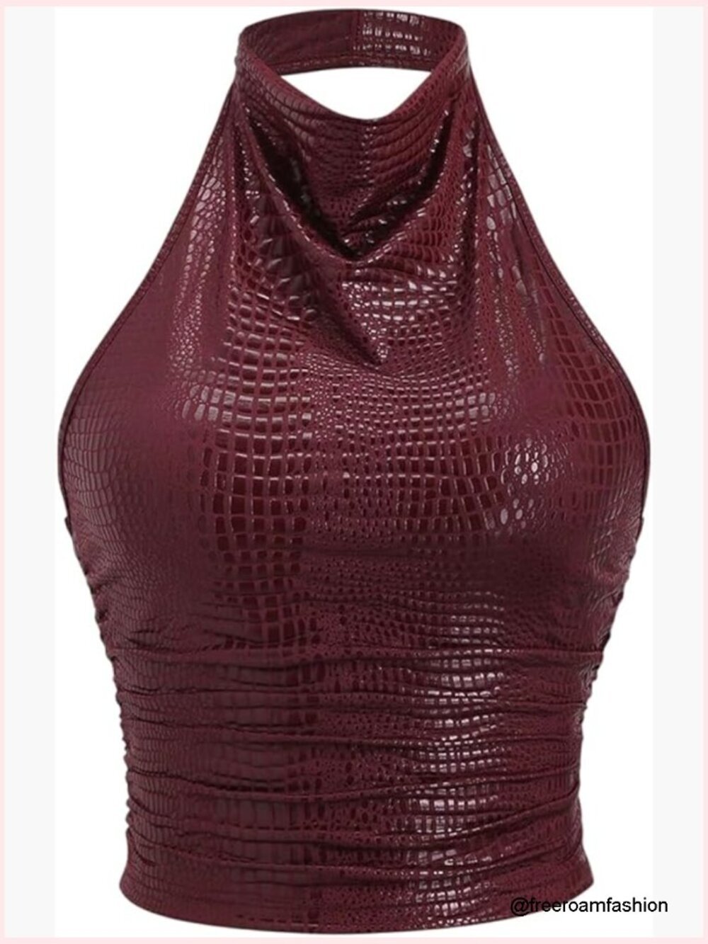 Y2k Sexy PU Leather Halter Top Draped Backless Sleeveless Ruched Concert Top